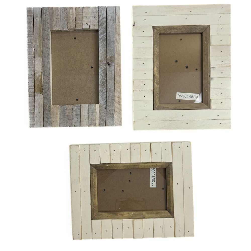 Picture Frames (3) Lot Coastal Beach Shore Theme Distressed Wood 3.5x5.5 in